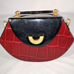 TRUSSARDI Red Black Leather Purse Shoulder Bag